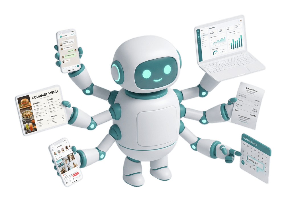 Eaxy AI employee managing business operations across WhatsApp, email, Slack, and more