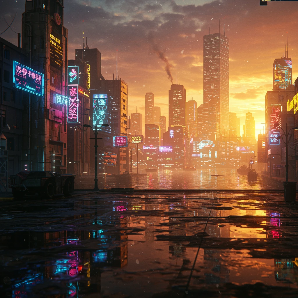 Cyberpunk city skyline rendered by Gemini image generation