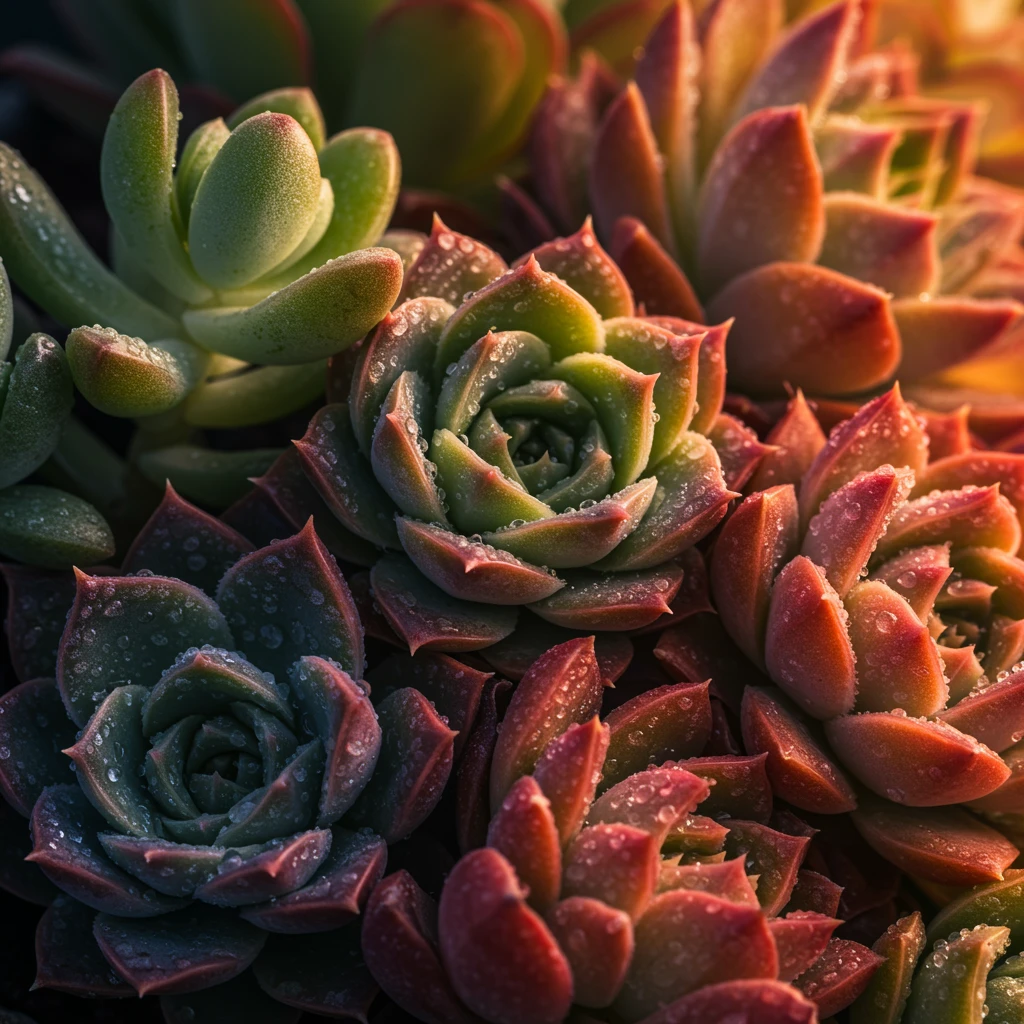 Macro botanical study with neon dew drops