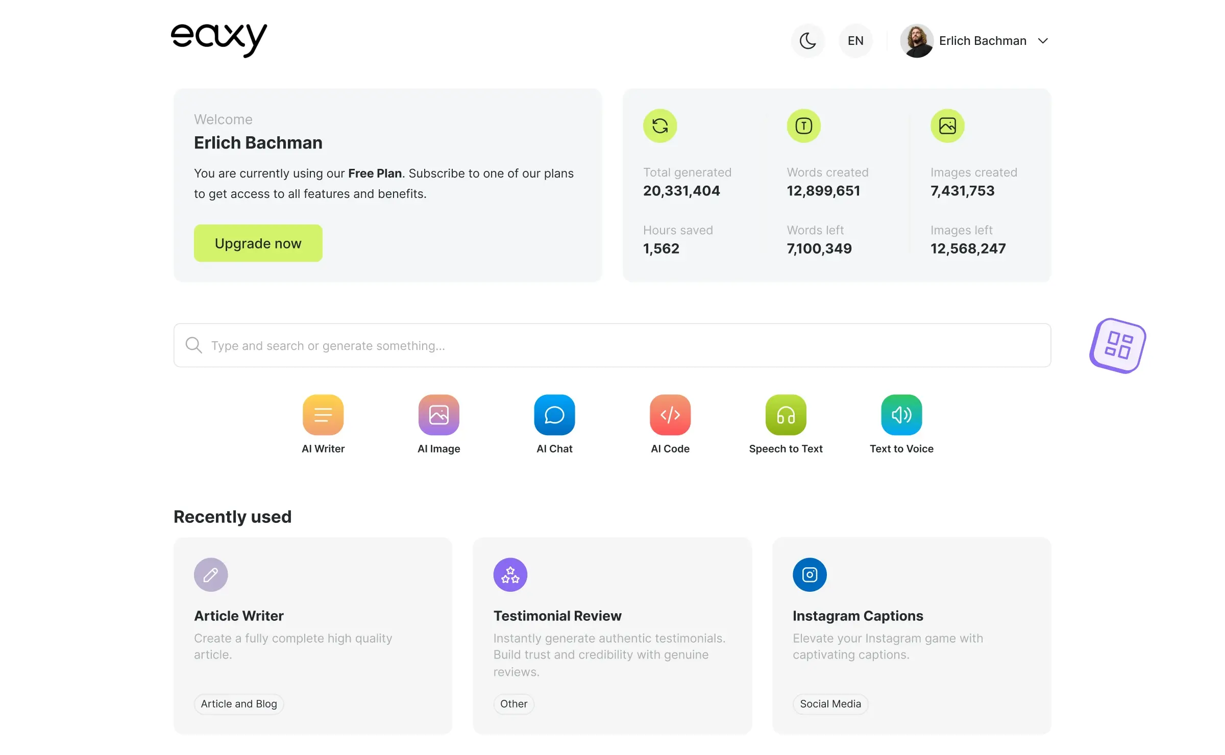Eaxy application preview